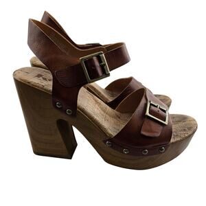 Kork Ease Korks Desiree Platform Wood Heel Sandals Size 7 Brown Vegan Studded